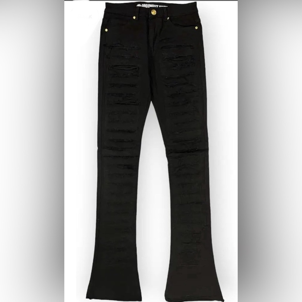 Men’s Black Stacked Distressed Skinny Jeans